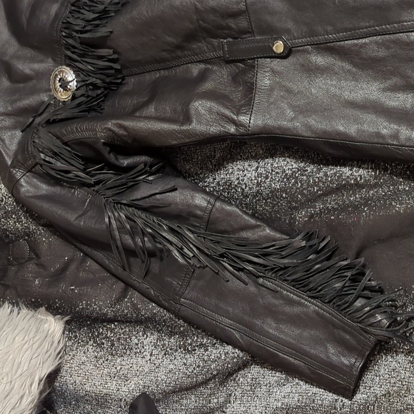 Vintage VTG Diamond Leather motorcycle moto fringe jacket coat sz M medium - Picture 12 of 16